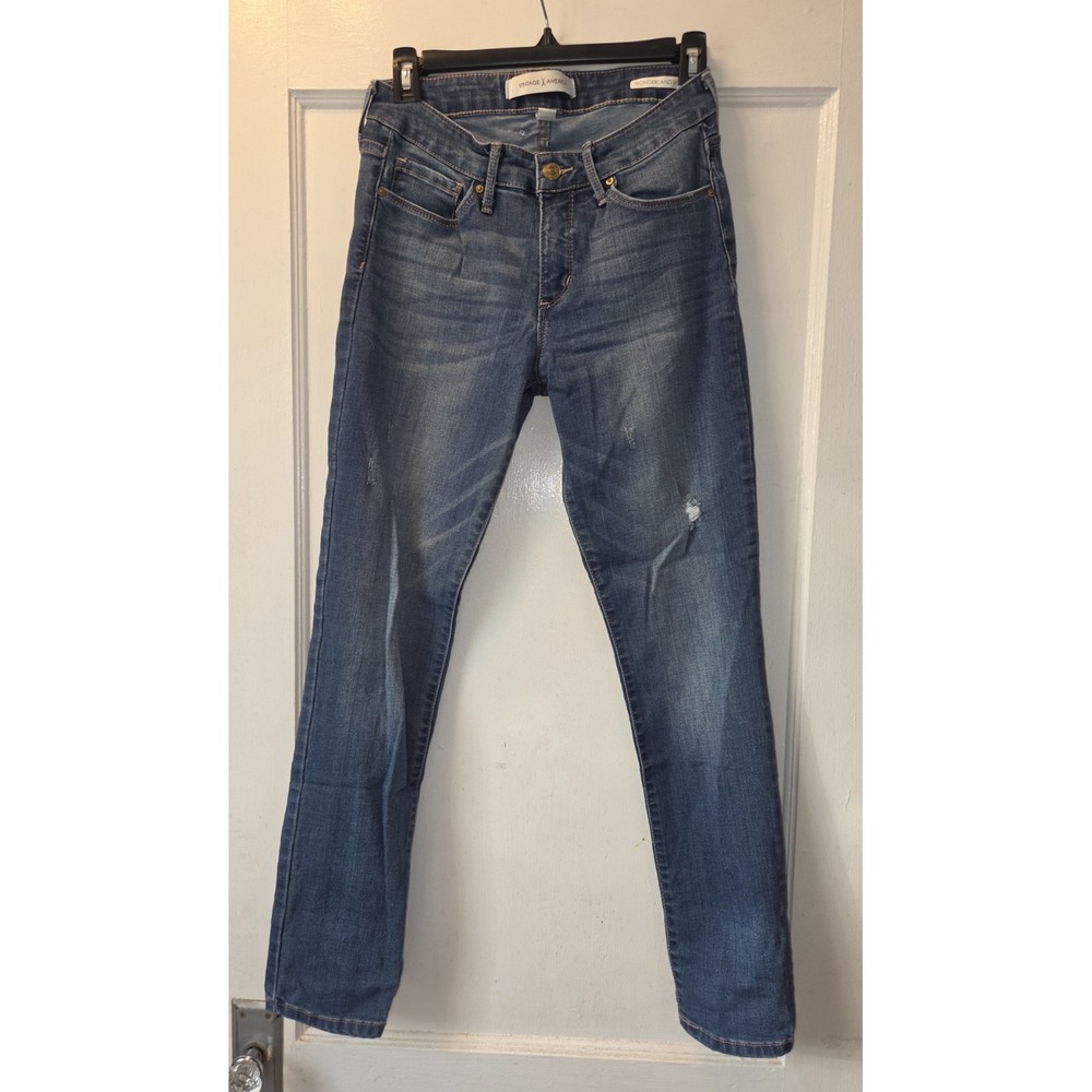 Vintage America Women's Skinny Jeans Slim Fit Dark Wash Blue Denim Mid Rise 6/28